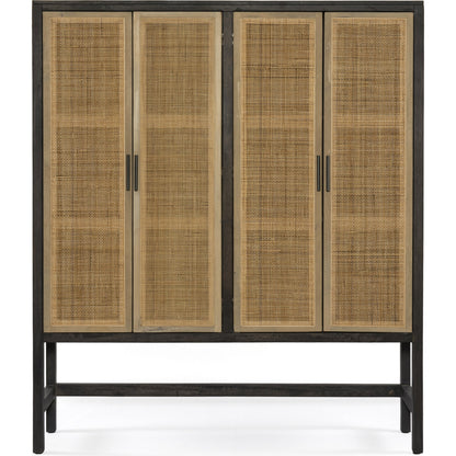 Caprice Cabinet by Four Hands in black wash mango, black natural cane. Made from cane, solid mango in a eclectic & global style.