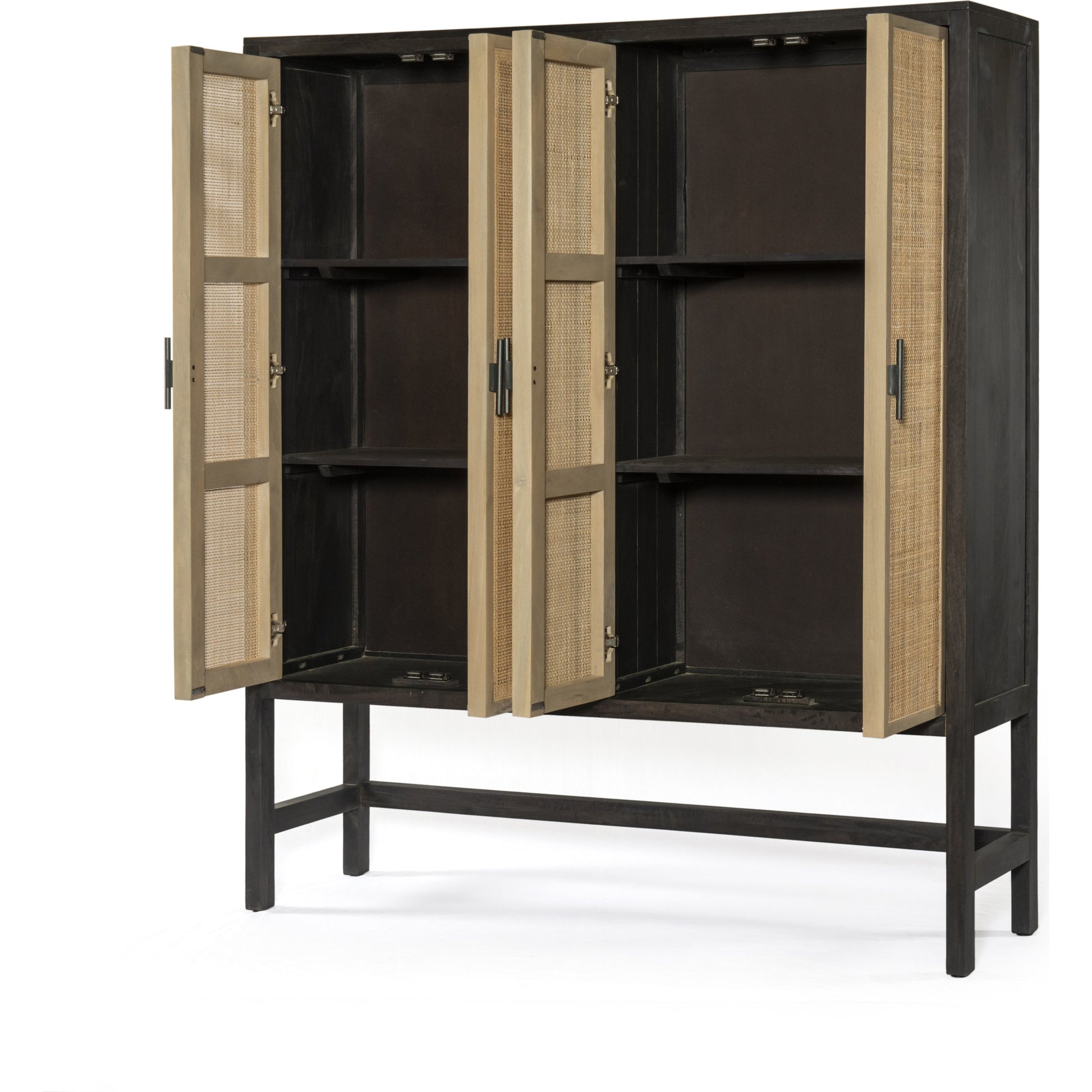 Caprice Cabinet by Four Hands in black wash mango, black natural cane. Made from cane, solid mango in a eclectic & global style.