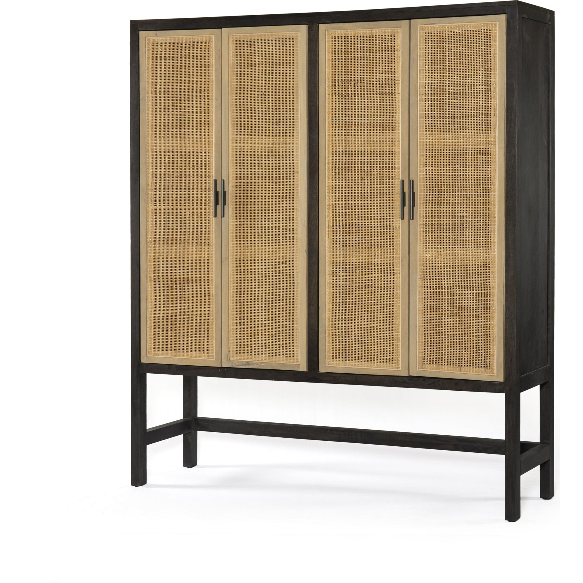 Caprice Cabinet by Four Hands in black wash mango, black natural cane. Made from cane, solid mango in a eclectic & global style.