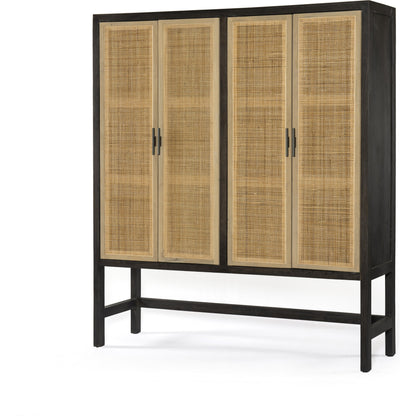 Caprice Cabinet by Four Hands in black wash mango, black natural cane. Made from cane, solid mango in a eclectic & global style.