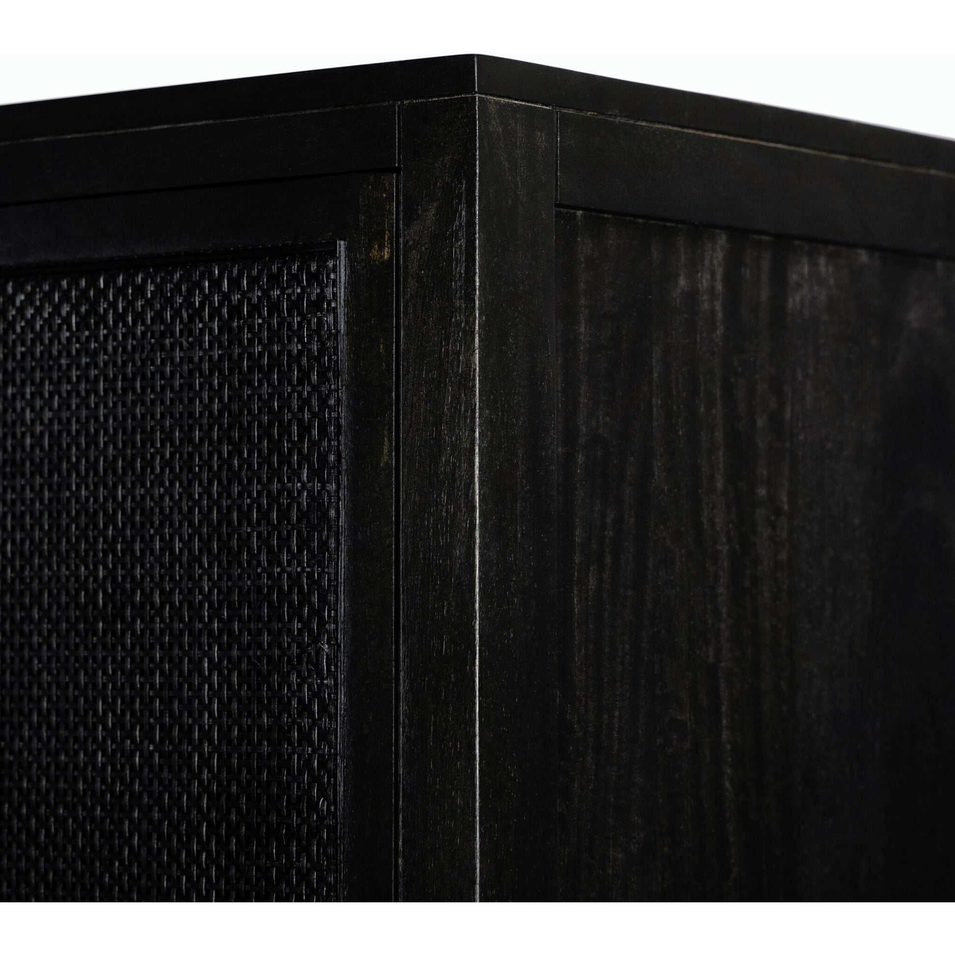 Caprice Cabinet by Four Hands in black wash mango, black natural cane. Made from cane, solid mango in a eclectic & global style.