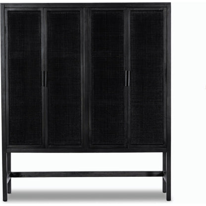 Caprice Cabinet by Four Hands in black wash mango, black natural cane. Made from cane, solid mango in a eclectic & global style.