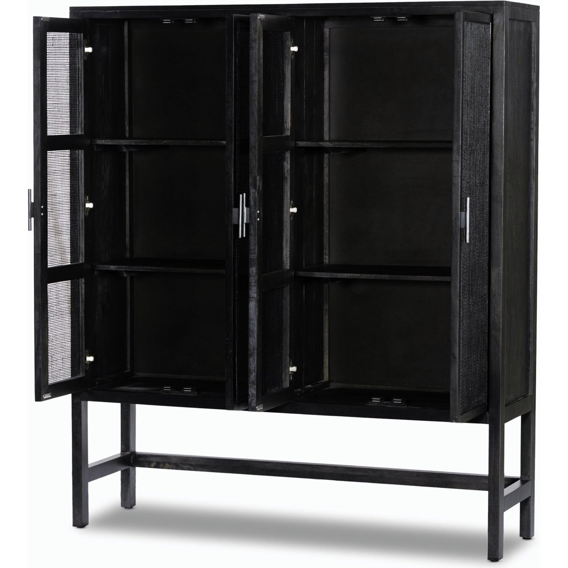 Caprice Cabinet by Four Hands in black wash mango, black natural cane. Made from cane, solid mango in a eclectic & global style.