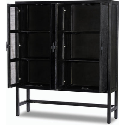 Caprice Cabinet by Four Hands in black wash mango, black natural cane. Made from cane, solid mango in a eclectic & global style.