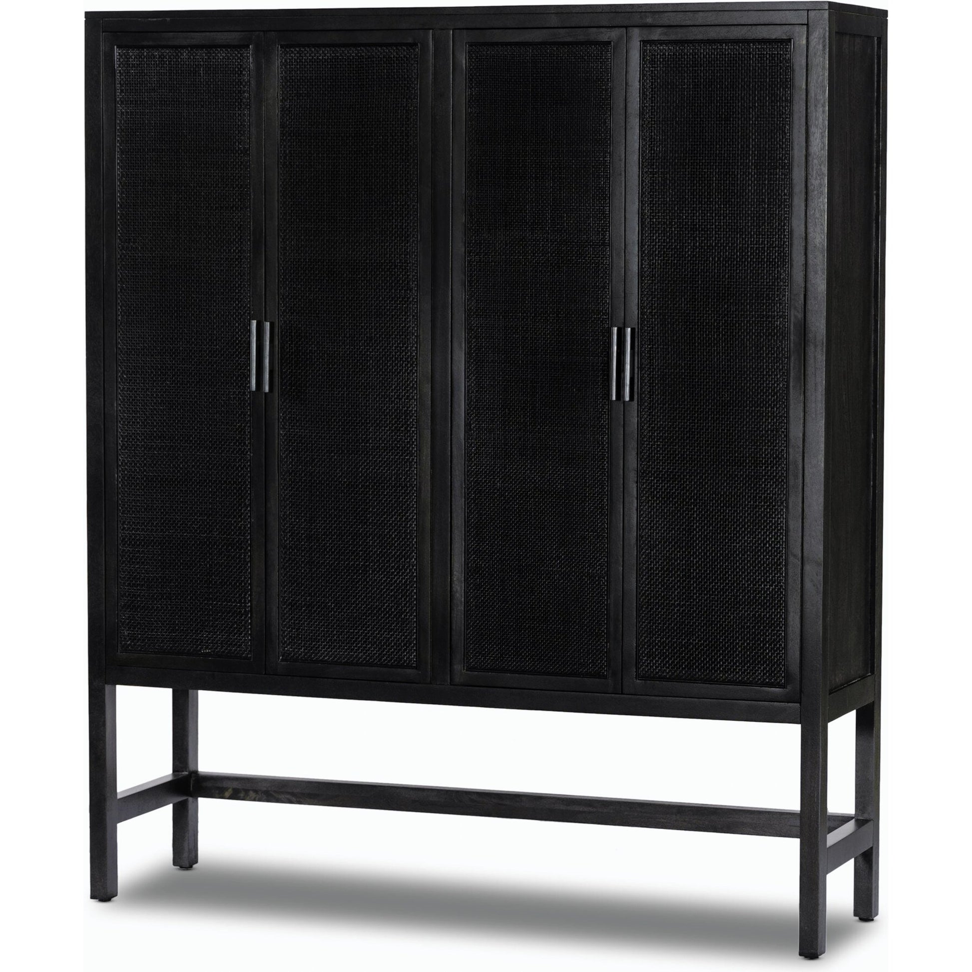 Caprice Cabinet by Four Hands in black wash mango, black natural cane. Made from cane, solid mango in a eclectic & global style.