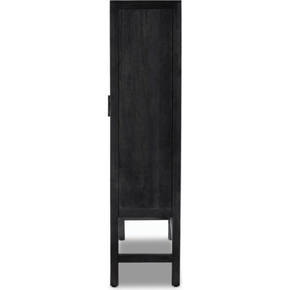 Caprice Cabinet by Four Hands in black wash mango, black natural cane. Made from cane, solid mango in a eclectic & global style.