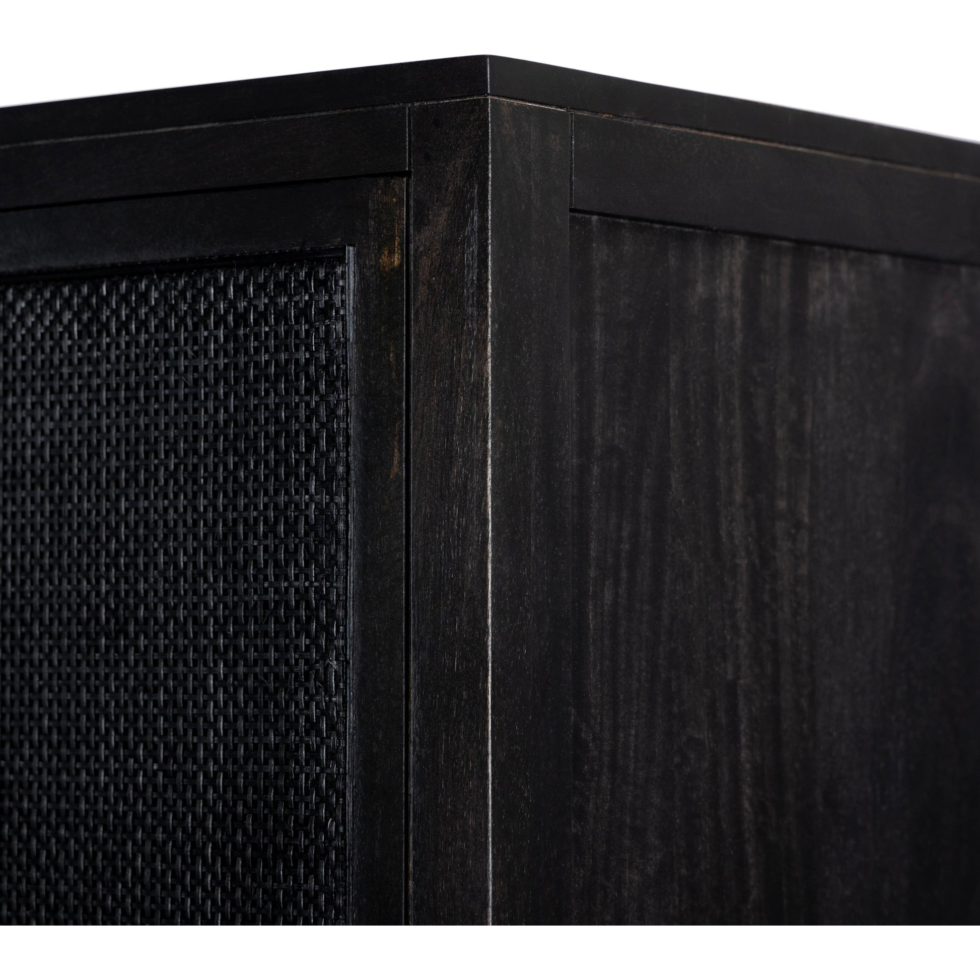 Caprice Cabinet by Four Hands in black wash mango, black natural cane. Made from cane, solid mango in a eclectic & global style.