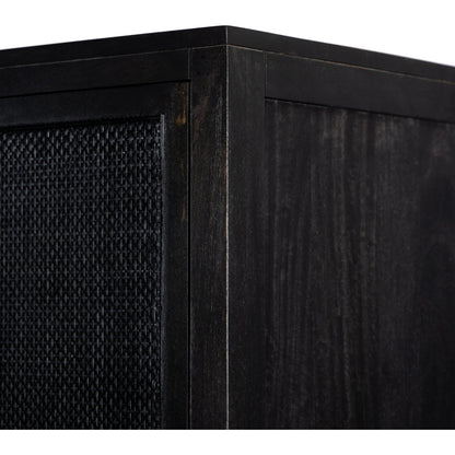 Caprice Cabinet by Four Hands in black wash mango, black natural cane. Made from cane, solid mango in a eclectic & global style.
