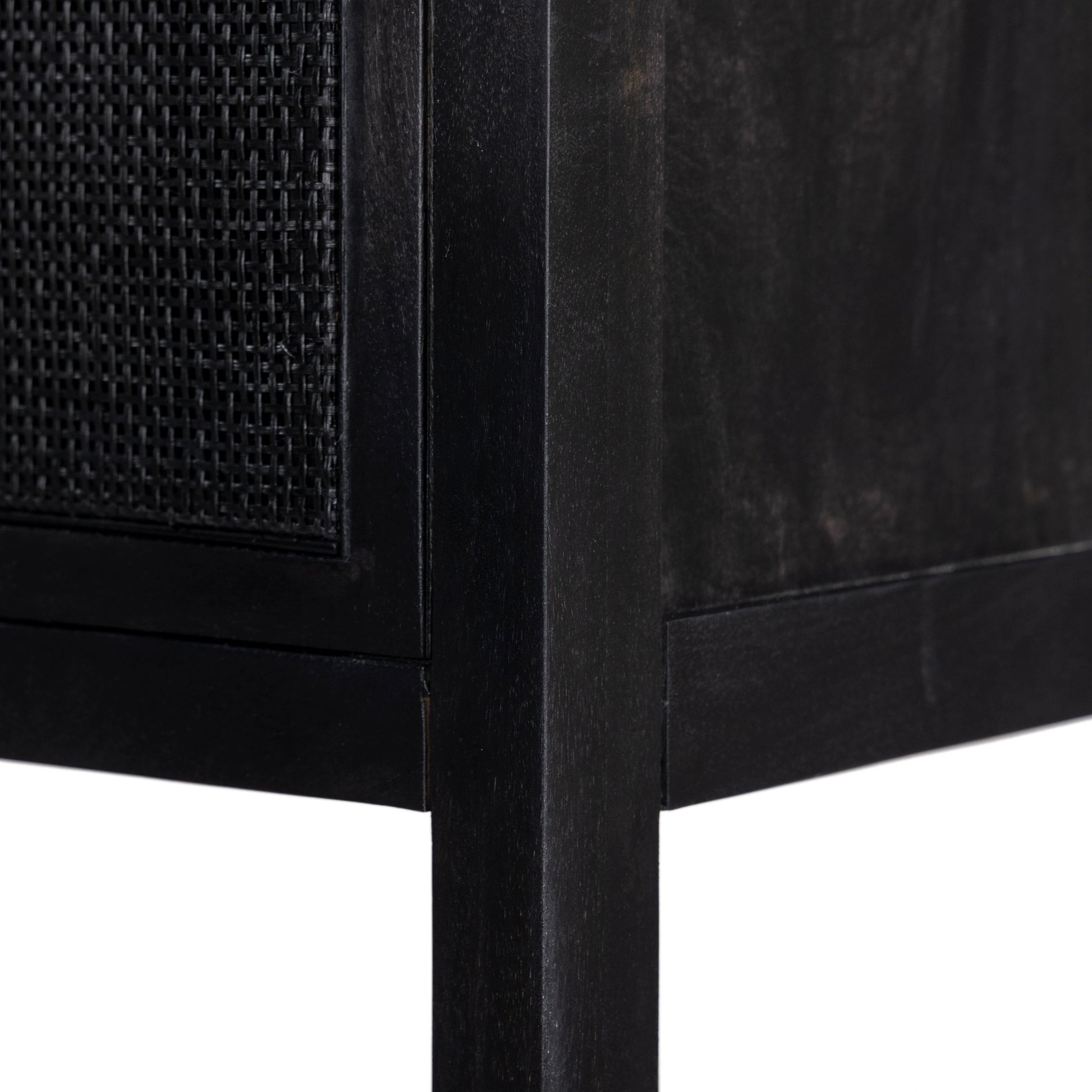 Caprice Cabinet by Four Hands in black wash mango, black natural cane. Made from cane, solid mango in a eclectic & global style.