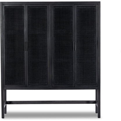 Caprice Cabinet by Four Hands in black wash mango, black natural cane. Made from cane, solid mango in a eclectic & global style.
