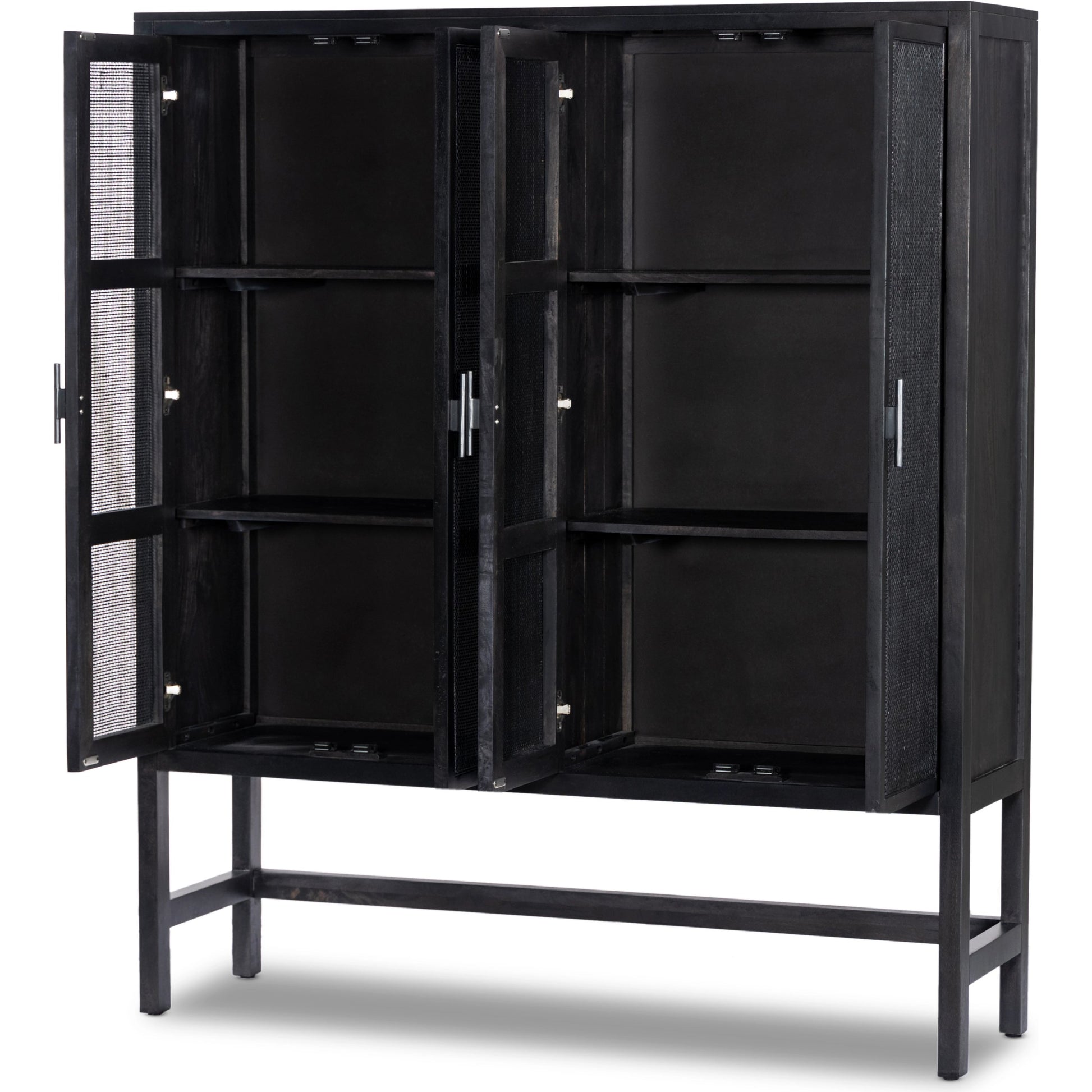 Caprice Cabinet by Four Hands in black wash mango, black natural cane. Made from cane, solid mango in a eclectic & global style.