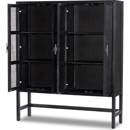 Caprice Cabinet by Four Hands in black wash mango, black natural cane. Made from cane, solid mango in a eclectic & global style.