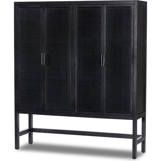 Caprice Cabinet by Four Hands in black wash mango, black natural cane. Made from cane, solid mango in a eclectic & global style.