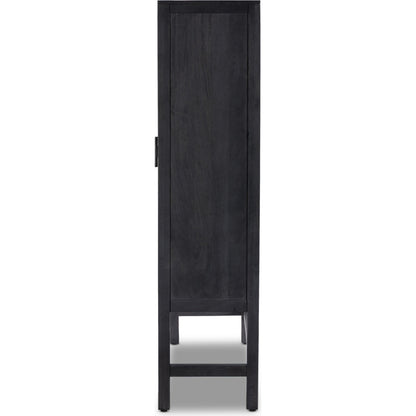 Caprice Cabinet by Four Hands in black wash mango, black natural cane. Made from cane, solid mango in a eclectic & global style.