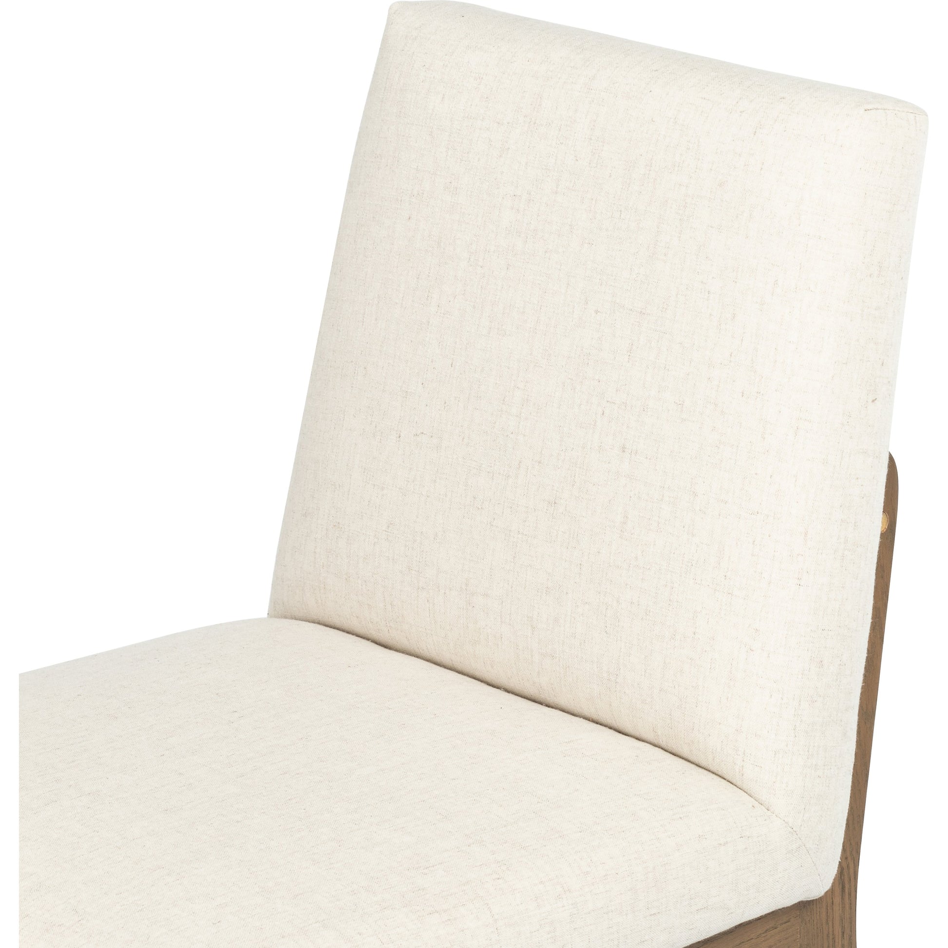 Elsie Dining Chair by Four Hands in savile flax, satin brass, honey oak and honey oak, savile flax. Made from 92% polyester, 8% flax, linen, solid oak, stainless steel in a eclectic & global style.