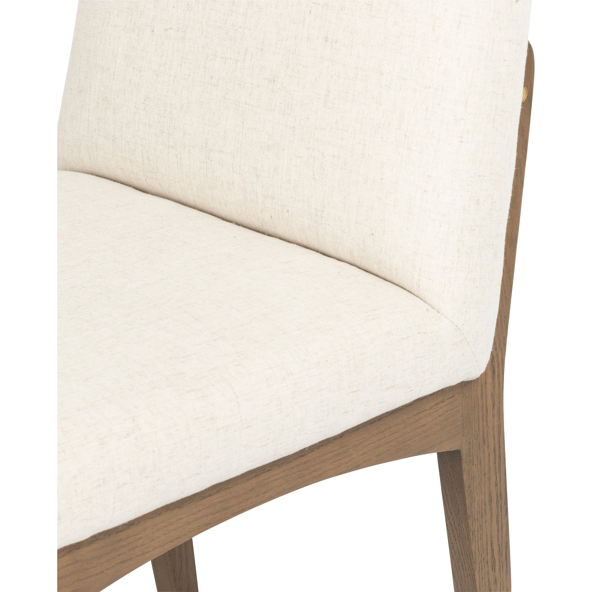 Elsie Dining Chair by Four Hands in savile flax, satin brass, honey oak and honey oak, savile flax. Made from 92% polyester, 8% flax, linen, solid oak, stainless steel in a eclectic & global style.