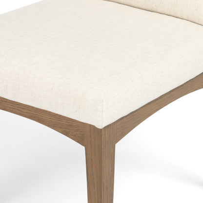 Elsie Dining Chair by Four Hands in savile flax, satin brass, honey oak and honey oak, savile flax. Made from 92% polyester, 8% flax, linen, solid oak, stainless steel in a eclectic & global style.