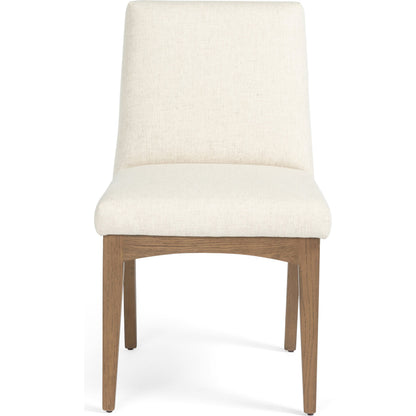Elsie Dining Chair by Four Hands in savile flax, satin brass, honey oak and honey oak, savile flax. Made from 92% polyester, 8% flax, linen, solid oak, stainless steel in a eclectic & global style.