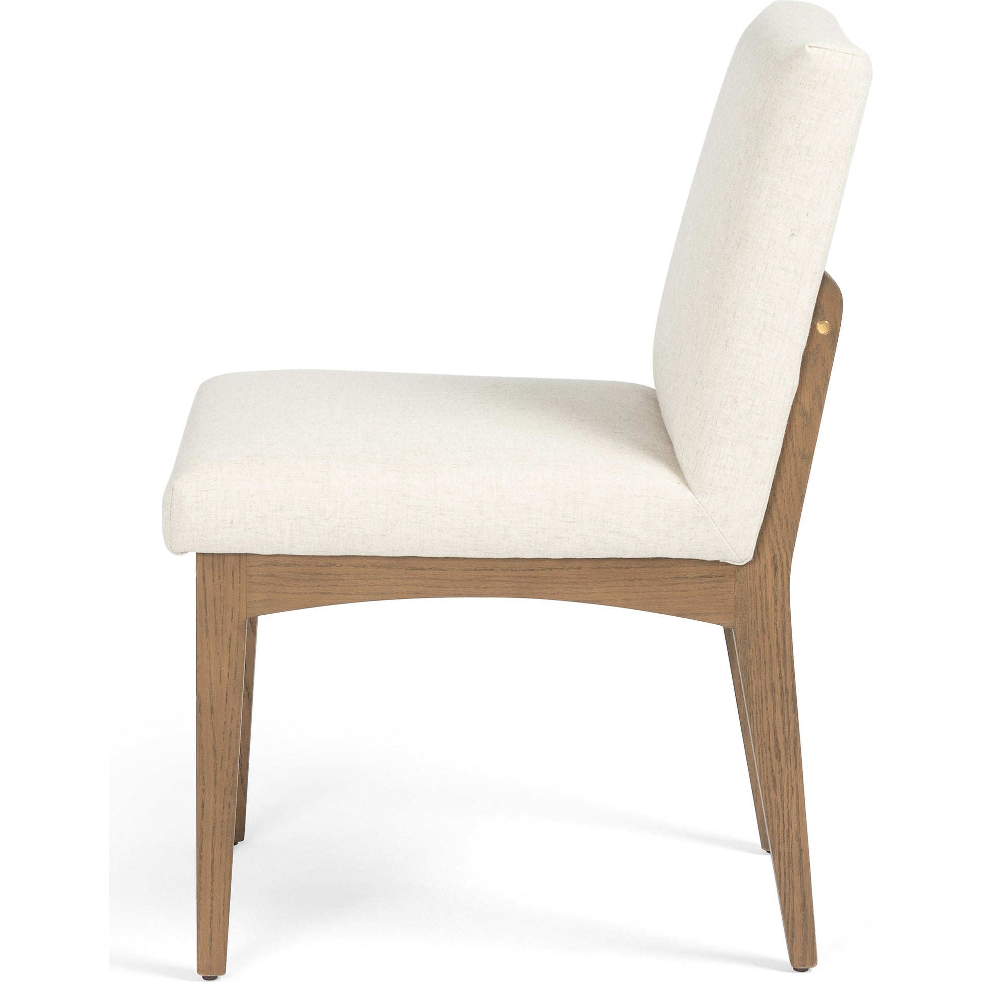 Elsie Dining Chair by Four Hands in savile flax, satin brass, honey oak and honey oak, savile flax. Made from 92% polyester, 8% flax, linen, solid oak, stainless steel in a eclectic & global style.