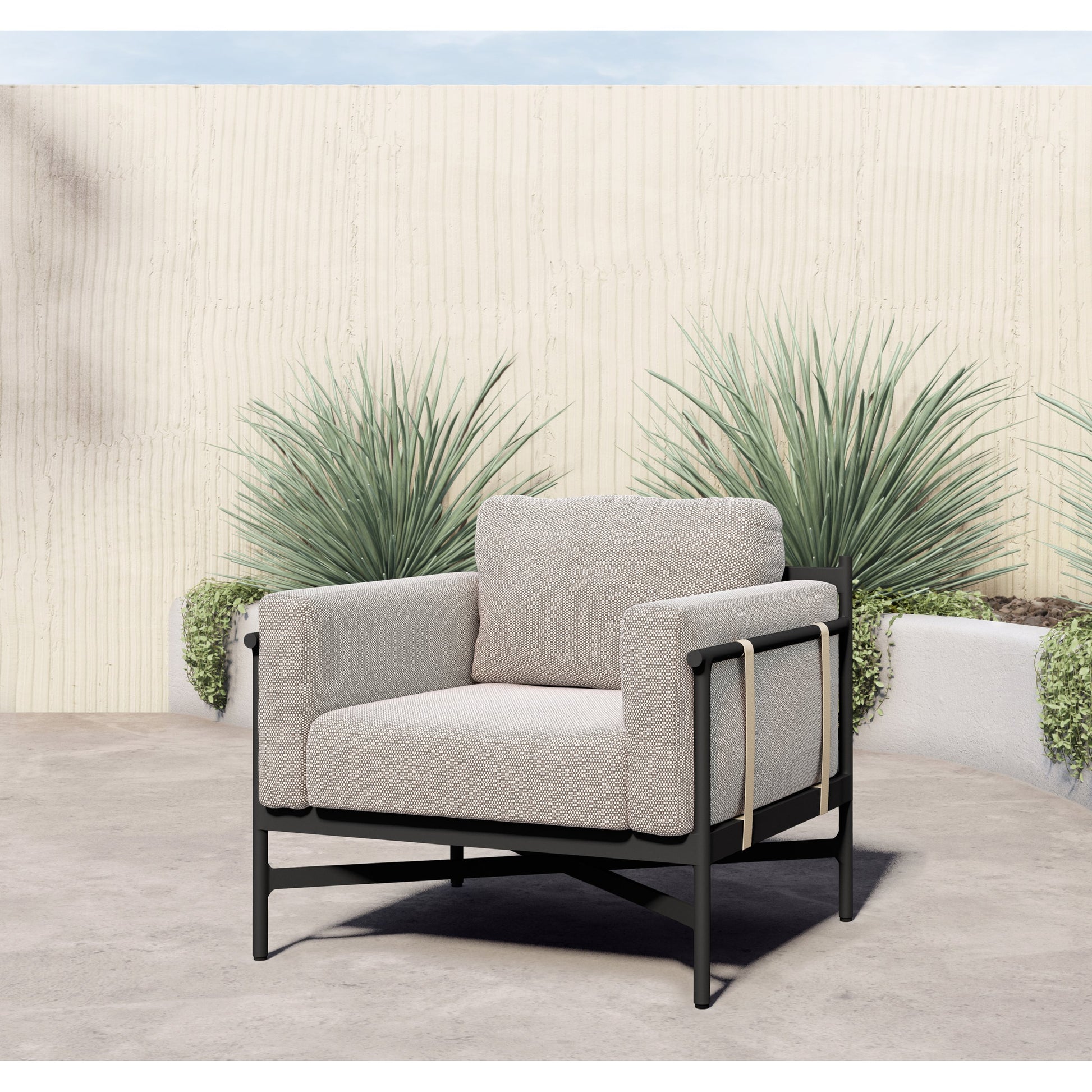Hearst Outdoor Chair by Four Hands in bronze. Made from 100% olefin, aluminum, 100% polypropylene in a modern style.