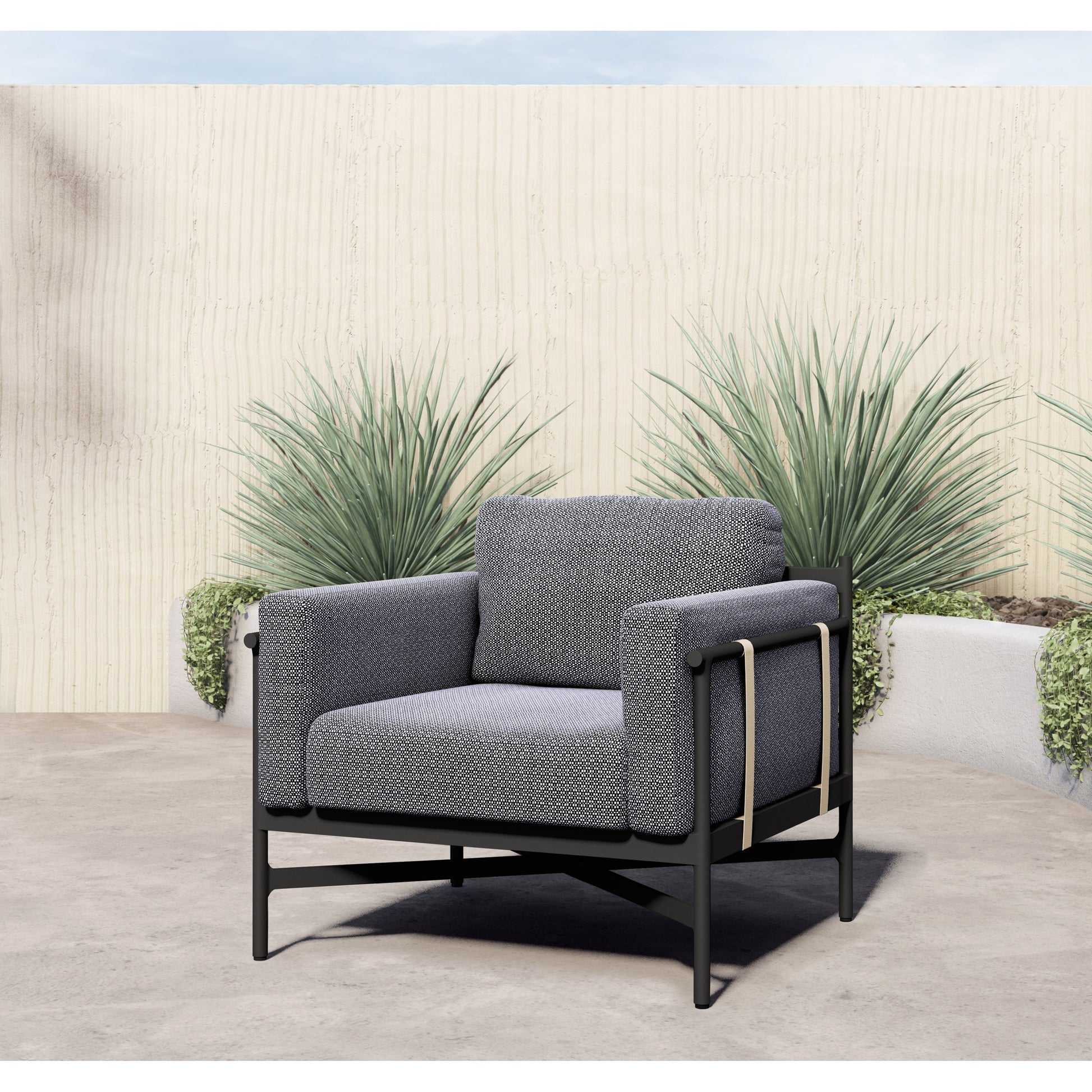 Hearst Outdoor Chair by Four Hands in bronze. Made from 100% olefin, aluminum, 100% polypropylene in a modern style.