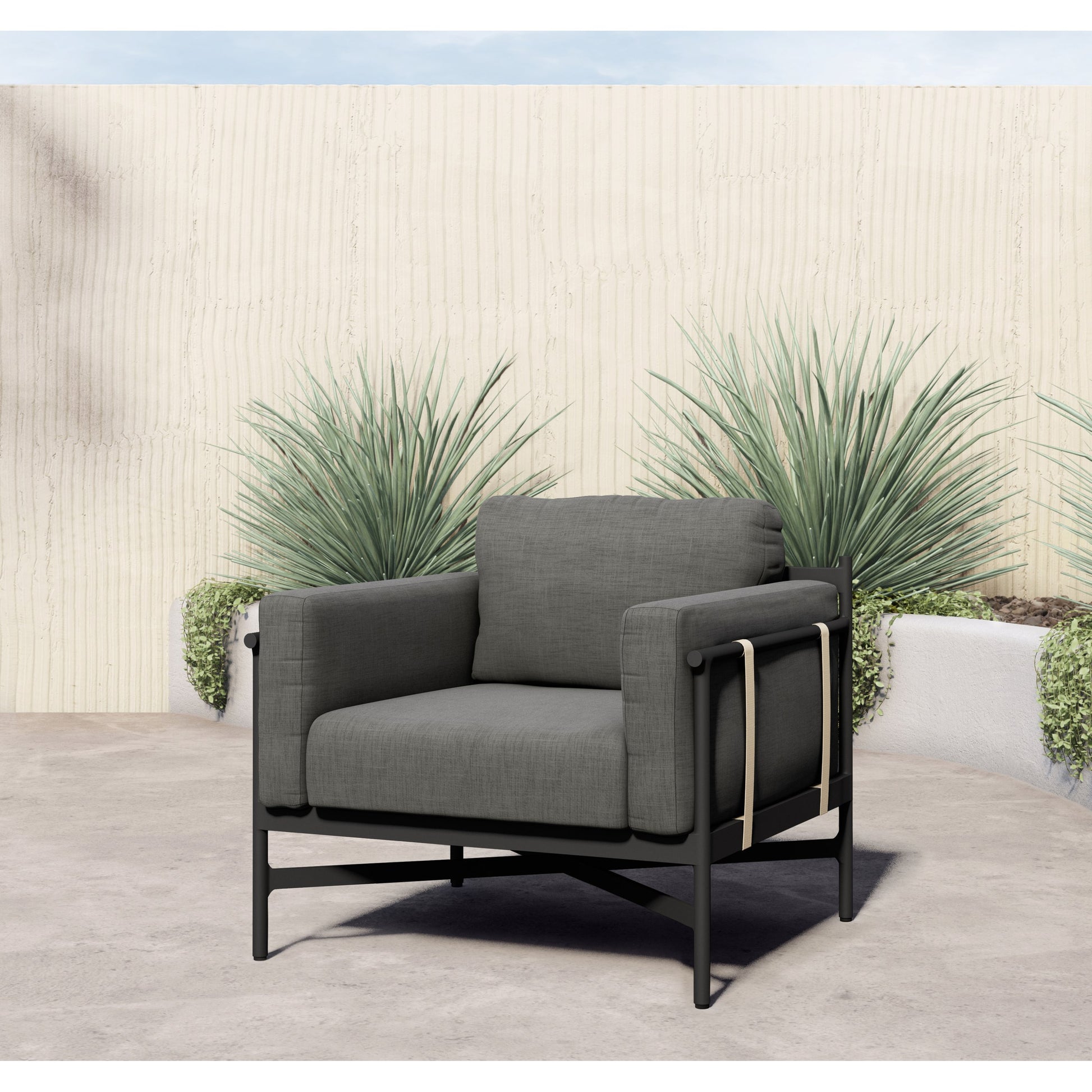 Hearst Outdoor Chair by Four Hands in bronze. Made from 100% olefin, aluminum, 100% polypropylene in a modern style.