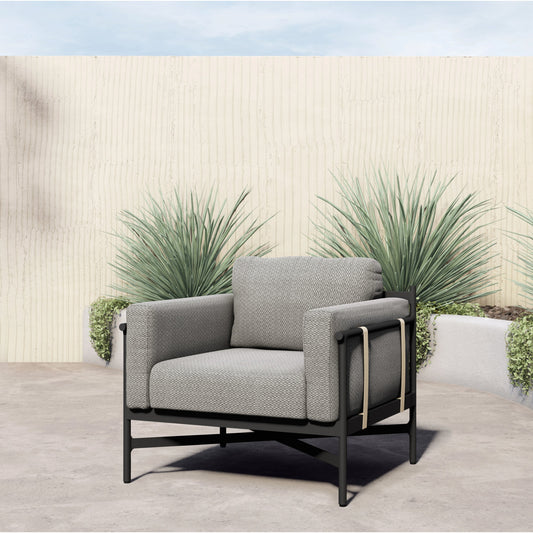 Hearst Outdoor Chair by Four Hands in bronze. Made from 100% olefin, aluminum, 100% polypropylene in a modern style.