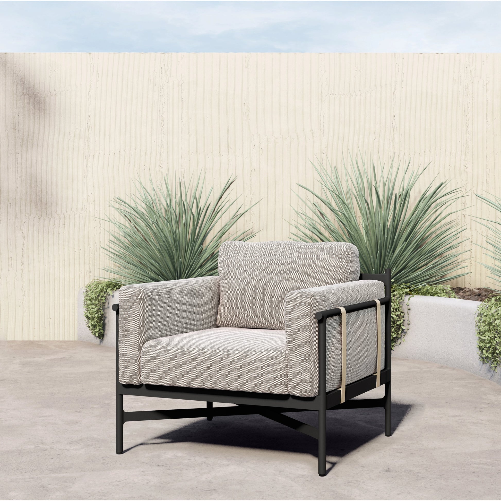 Hearst Outdoor Chair by Four Hands in bronze. Made from 100% olefin, aluminum, 100% polypropylene in a modern style.