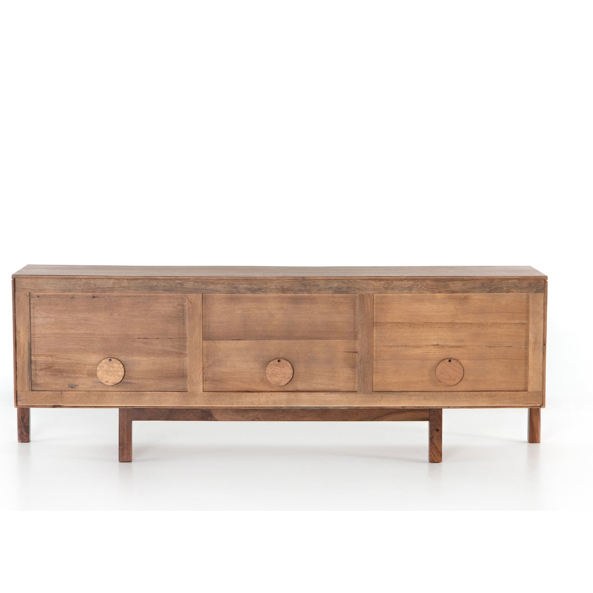 Reza Media Console by Four Hands in worn black. Made from solid parawood, solid acacia, iron in a eclectic & global style.