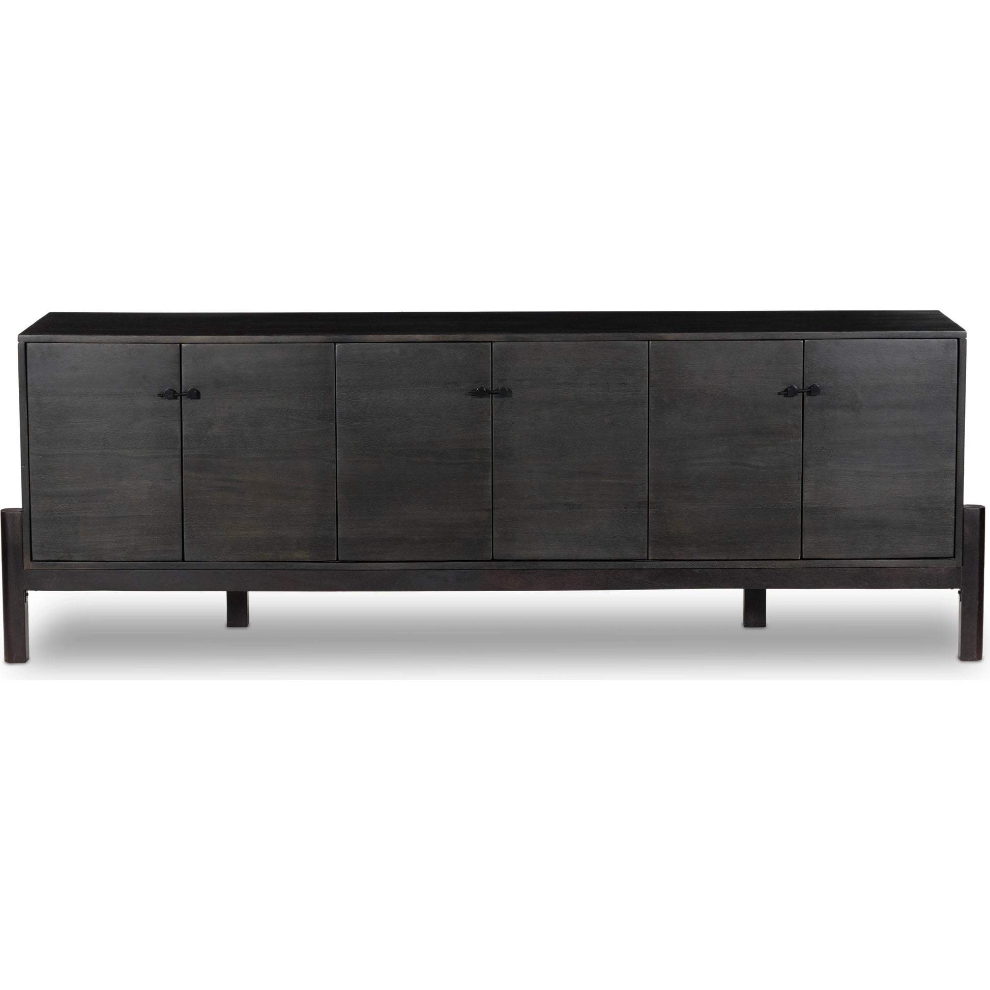 Reza Media Console by Four Hands in worn black. Made from solid parawood, solid acacia, iron in a eclectic & global style.