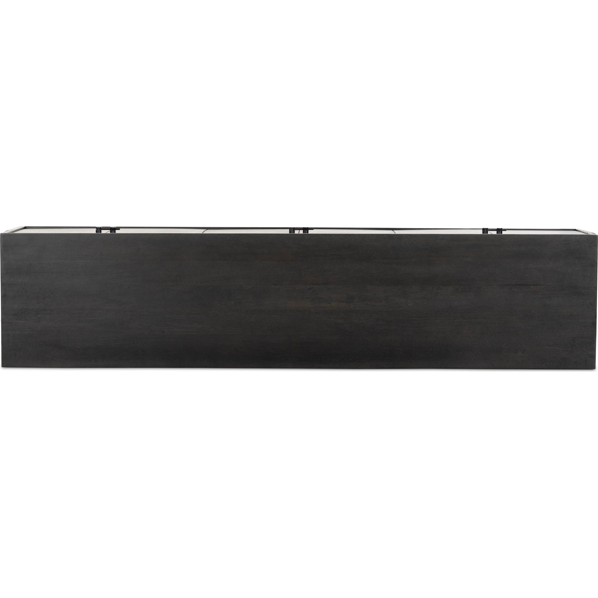 Reza Media Console by Four Hands in worn black. Made from solid parawood, solid acacia, iron in a eclectic & global style.