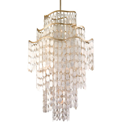 Dolce 19 Light Chandelier by Corbett in champagne leaf. Made from hand crafted iron in a modern style.