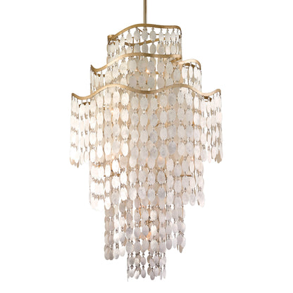 Dolce 19 Light Chandelier by Corbett in champagne leaf. Made from hand crafted iron in a modern style.