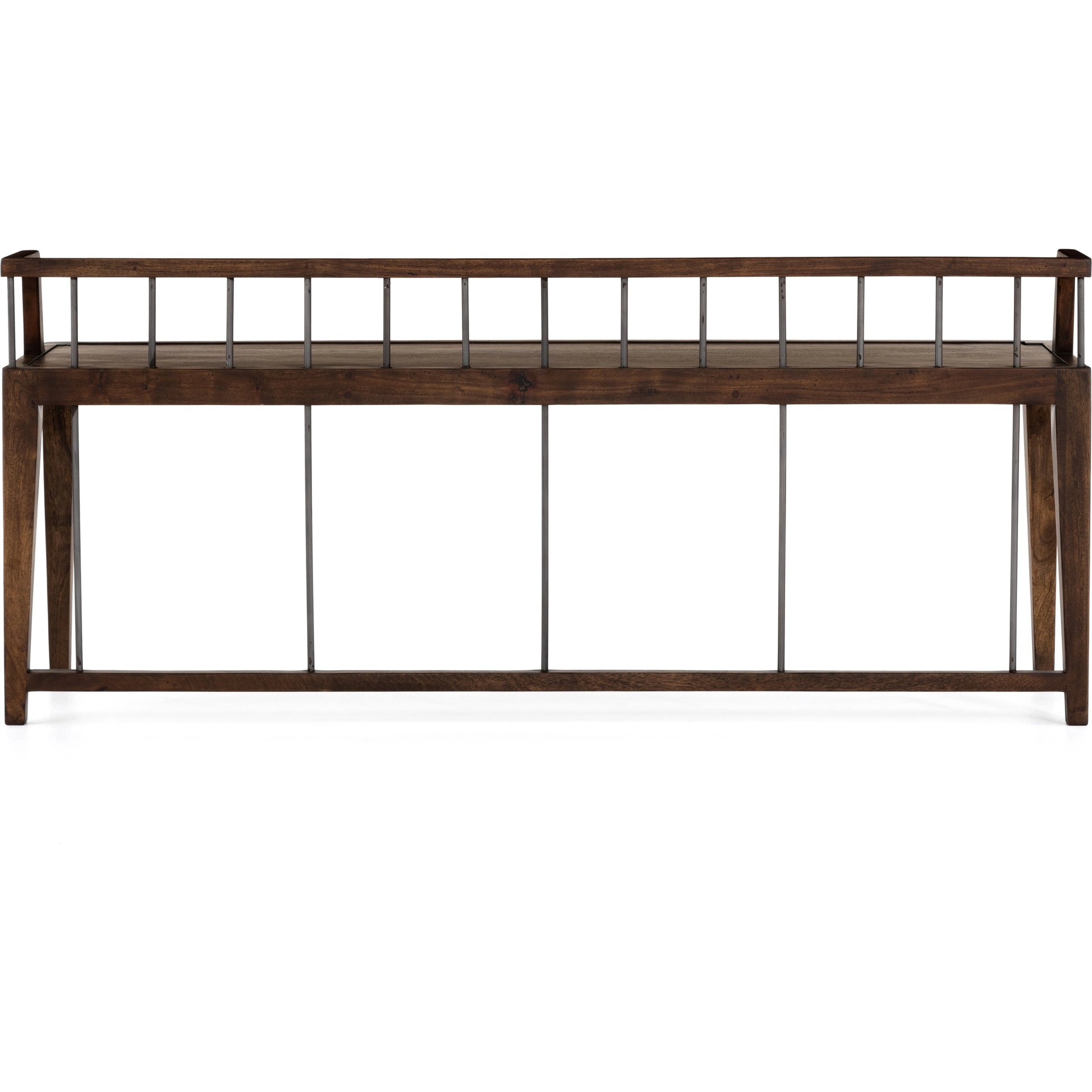 Howard Bench by Four Hands in gunmetal, pecan and pecan. Made from solid mango, iron in a modern style.