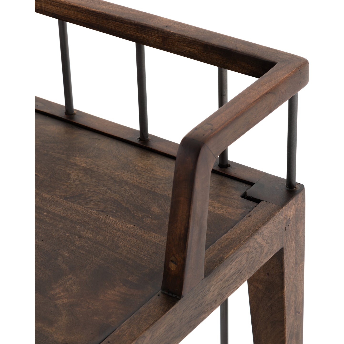 001 SI-1715621 | Closeup | Howard Bench by Four Hands in gunmetal, pecan and pecan. Made from solid mango, iron in a modern style.