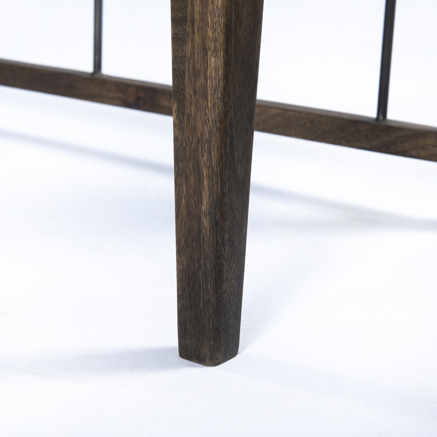 004 SI-1715621 | Closeup | Howard Bench by Four Hands in gunmetal, pecan and pecan. Made from solid mango, iron in a modern style.