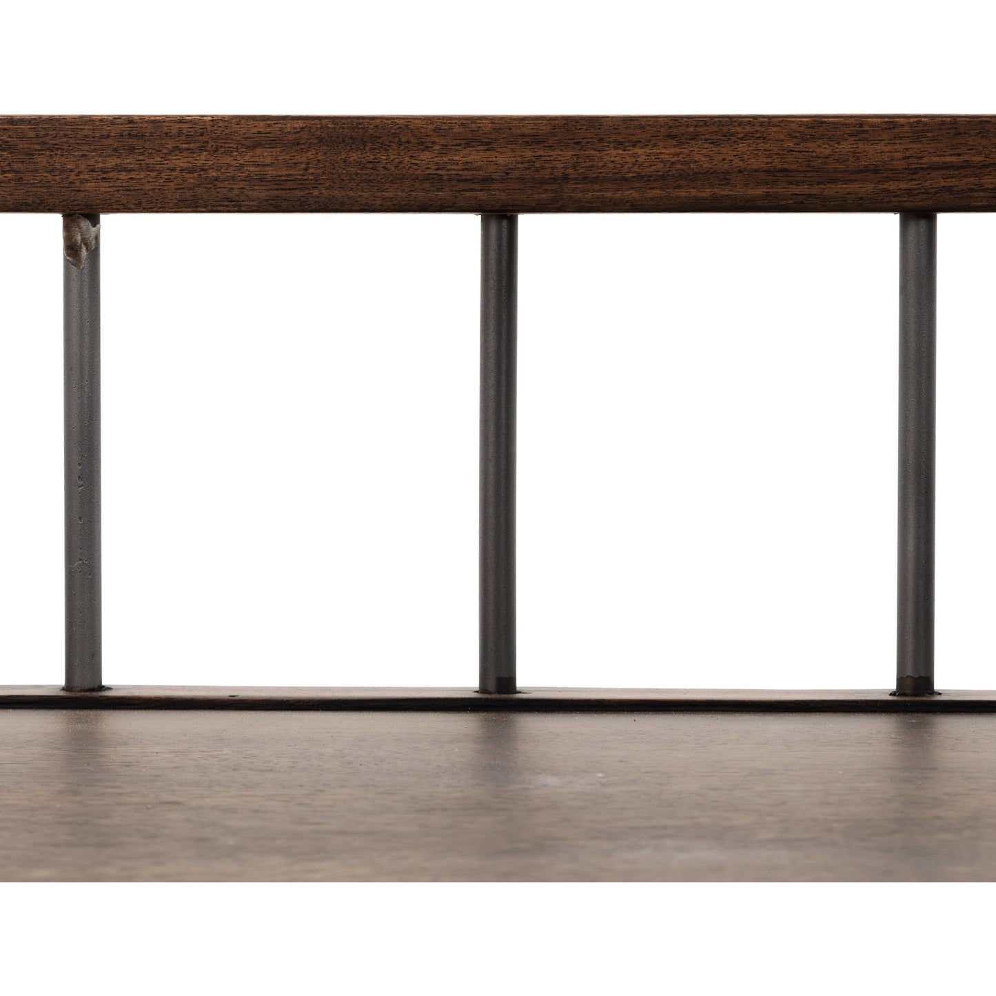 008 SI-1715621 | Closeup | Howard Bench by Four Hands in gunmetal, pecan and pecan. Made from solid mango, iron in a modern style.