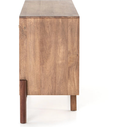 Reza Sideboard by Four Hands in smoked honey. Made from solid parawood, solid acacia, brass in a eclectic & global style.