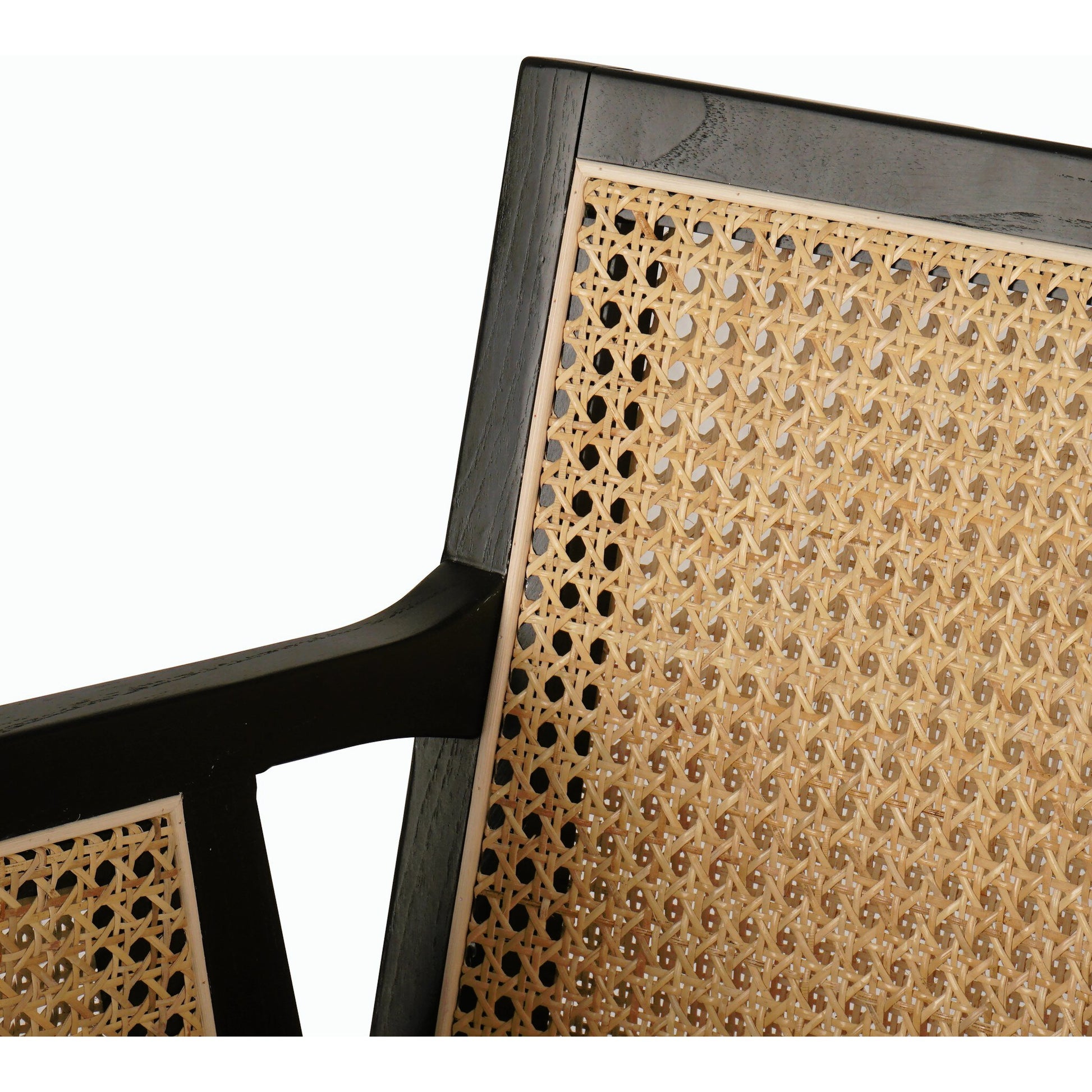 Antonia Bar Stool by Four Hands in light natural cane, brushed ebony, brass kickplate, savile flax. Made from 92% polyester, 8% flax, linen, solid nettlewood, iron in a modern style.