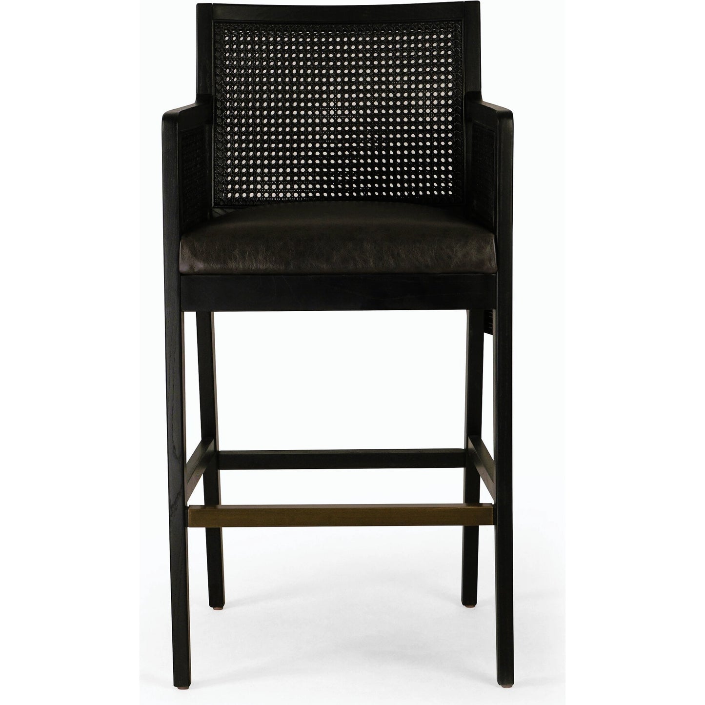 103 SI-1977036 | Additional Silo | Antonia Cane Counter Stool by Four Hands in sonoma black, brushed ebony. Made from top grain leather, solid nettlewood, iron in a modern style.