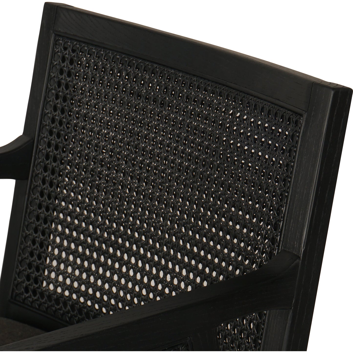 040 SI-1977036 | Closeup | Antonia Cane Counter Stool by Four Hands in sonoma black, brushed ebony. Made from top grain leather, solid nettlewood, iron in a modern style.