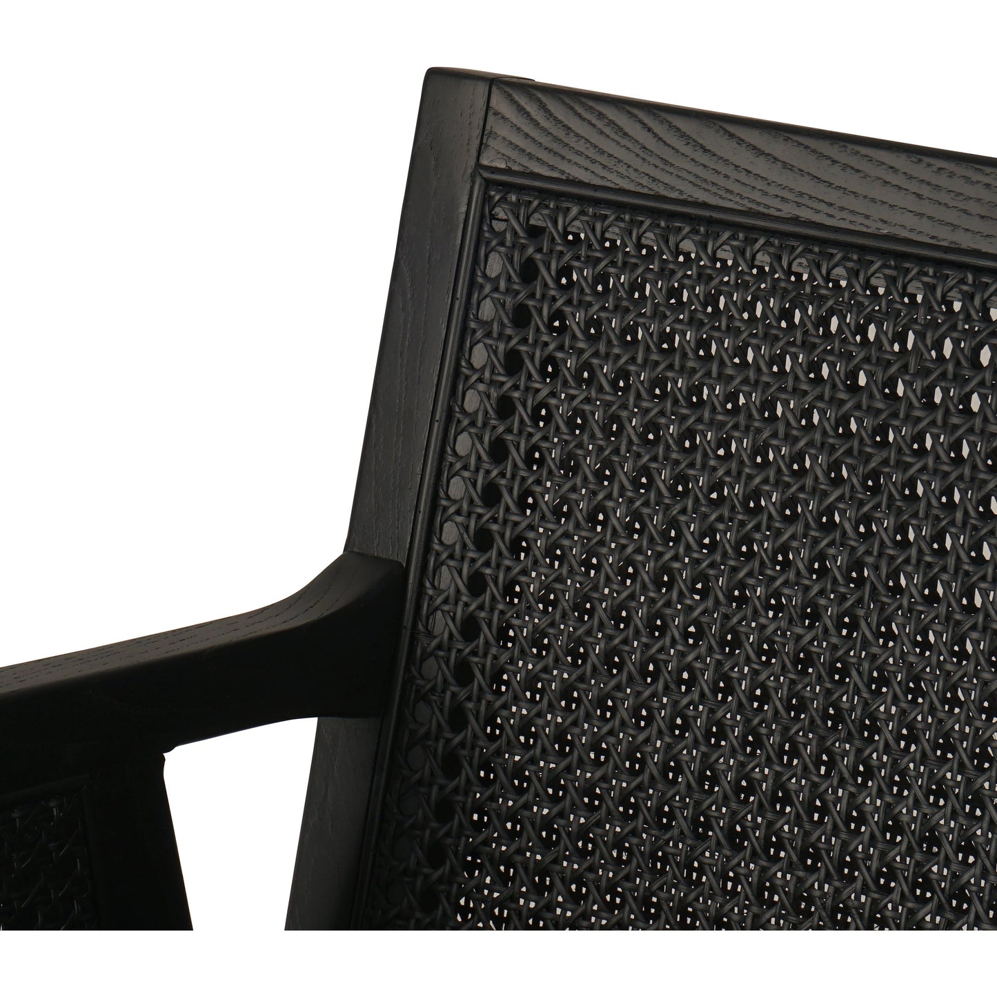 044 SI-1977036 | Closeup | Antonia Cane Counter Stool by Four Hands in sonoma black, brushed ebony. Made from top grain leather, solid nettlewood, iron in a modern style.