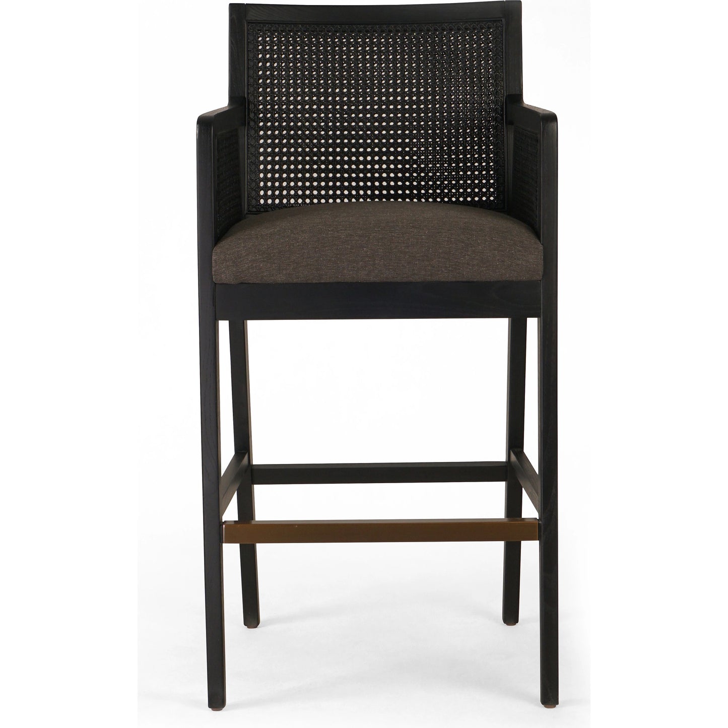 041 SI-1977036 | Additional Silo | Antonia Cane Counter Stool by Four Hands in sonoma black, brushed ebony. Made from top grain leather, solid nettlewood, iron in a modern style.