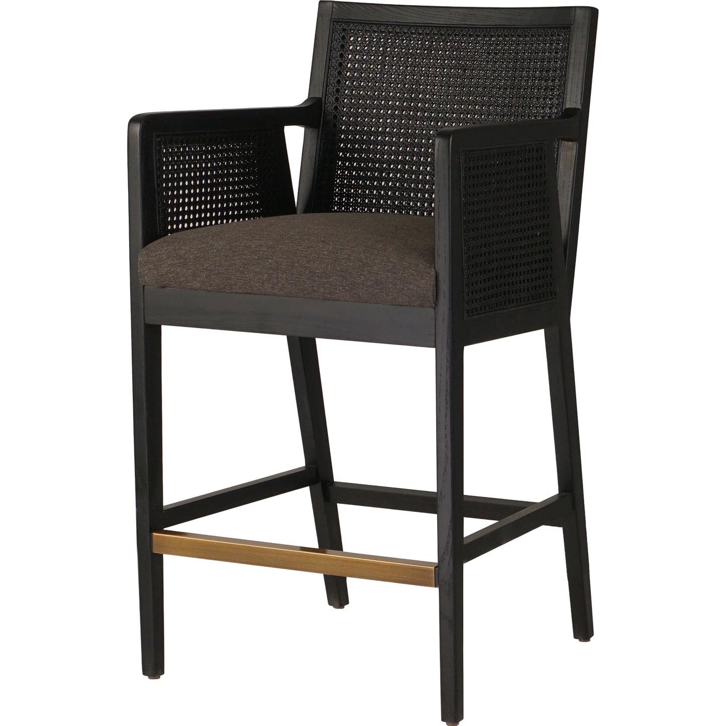 039 SI-1977036 | Additional Silo | Antonia Cane Counter Stool by Four Hands in sonoma black, brushed ebony. Made from top grain leather, solid nettlewood, iron in a modern style.
