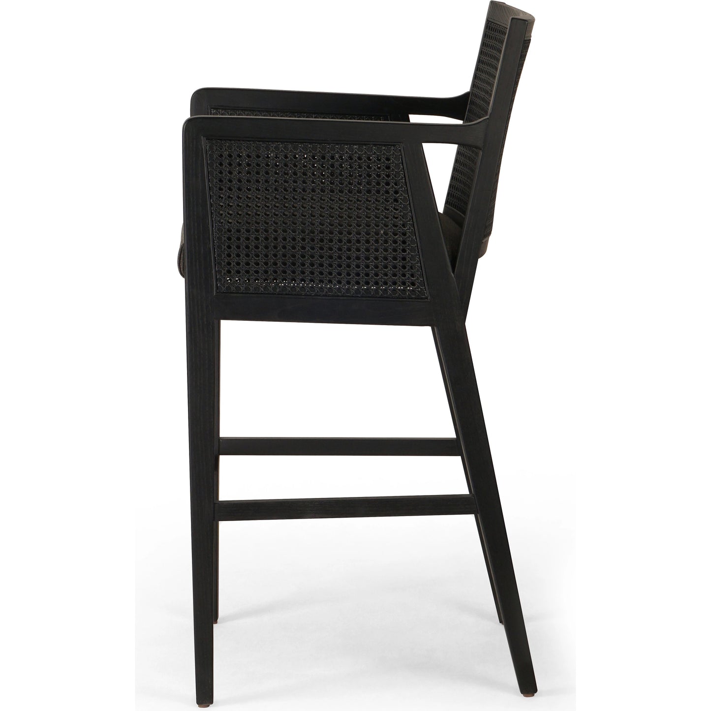 043 SI-1977036 | Additional Silo | Antonia Cane Counter Stool by Four Hands in sonoma black, brushed ebony. Made from top grain leather, solid nettlewood, iron in a modern style.