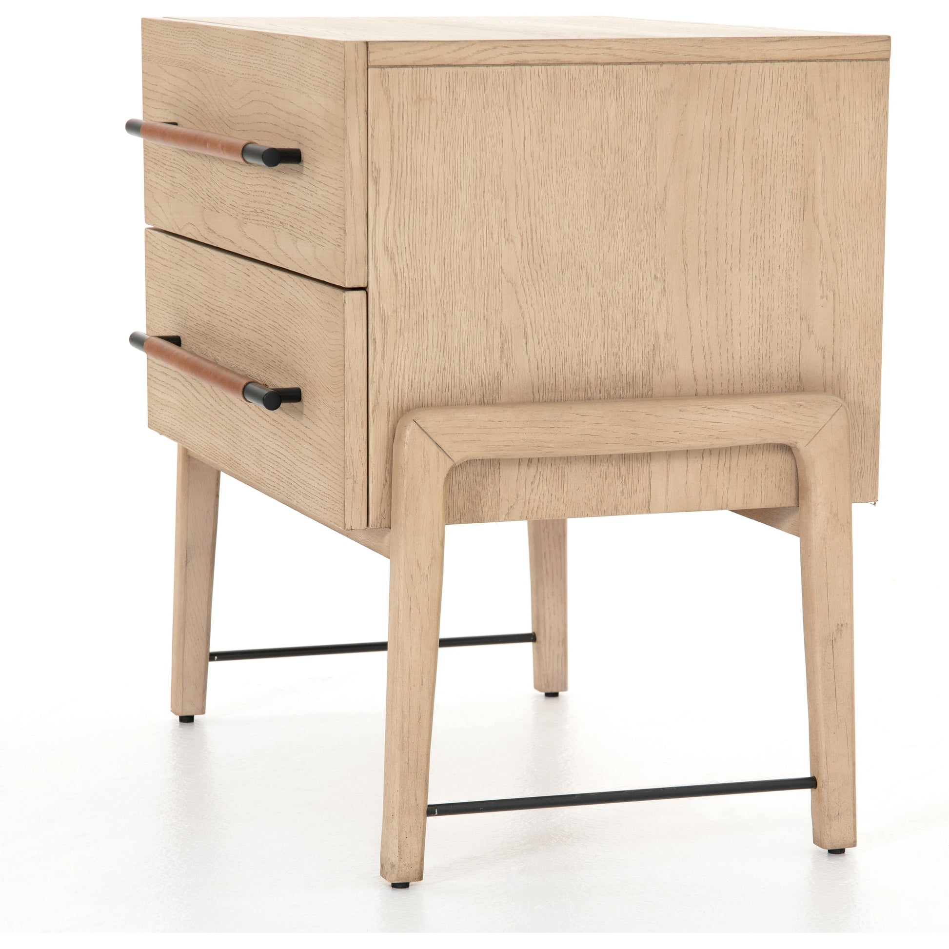 Rosedale Nightstand by Four Hands. Made from oak veneer, top grain leather in a modern style.