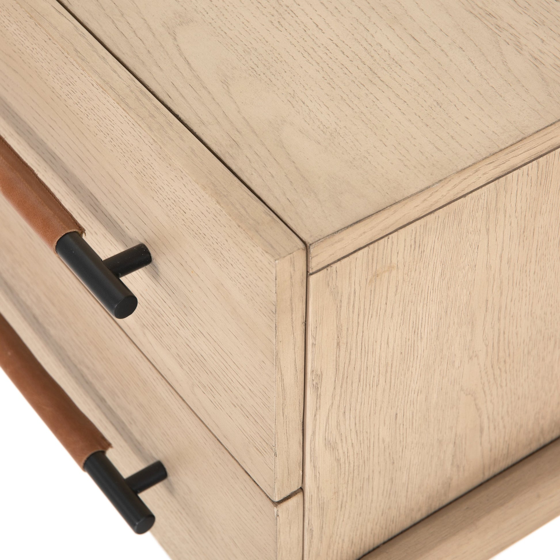 Rosedale Nightstand by Four Hands. Made from oak veneer, top grain leather in a modern style.