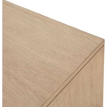 Rosedale Nightstand by Four Hands. Made from oak veneer, top grain leather in a modern style.