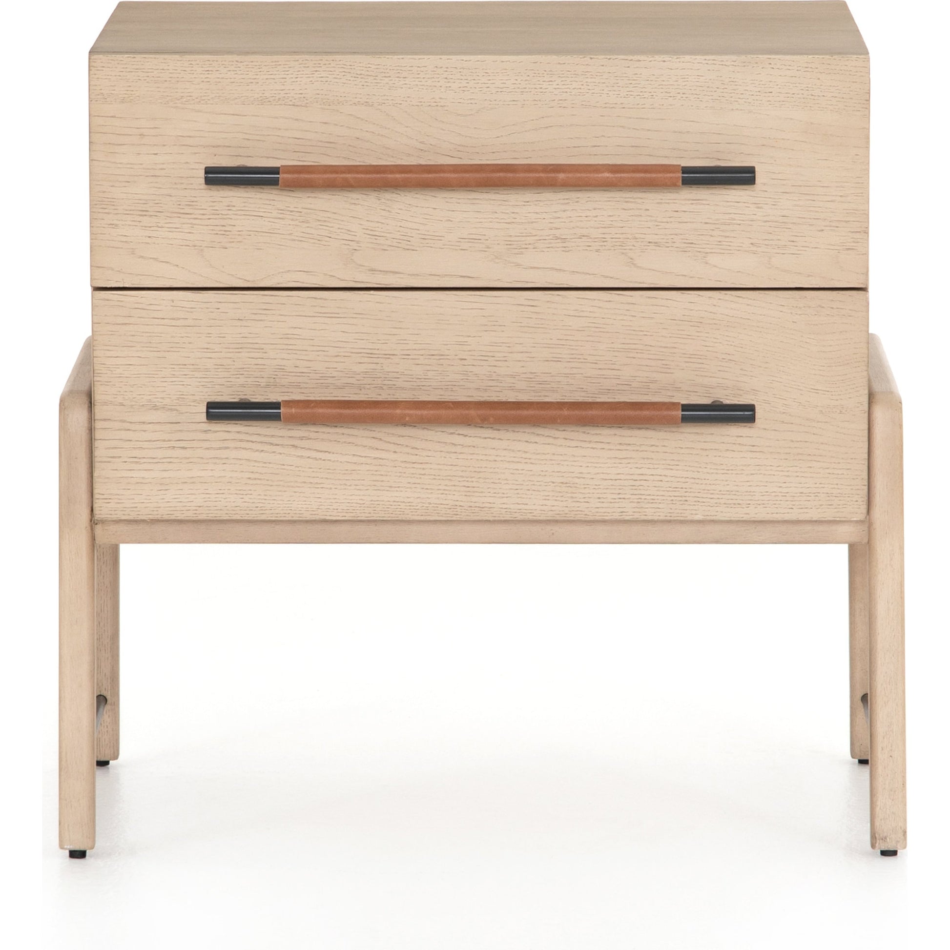 Rosedale Nightstand by Four Hands. Made from oak veneer, top grain leather in a modern style.