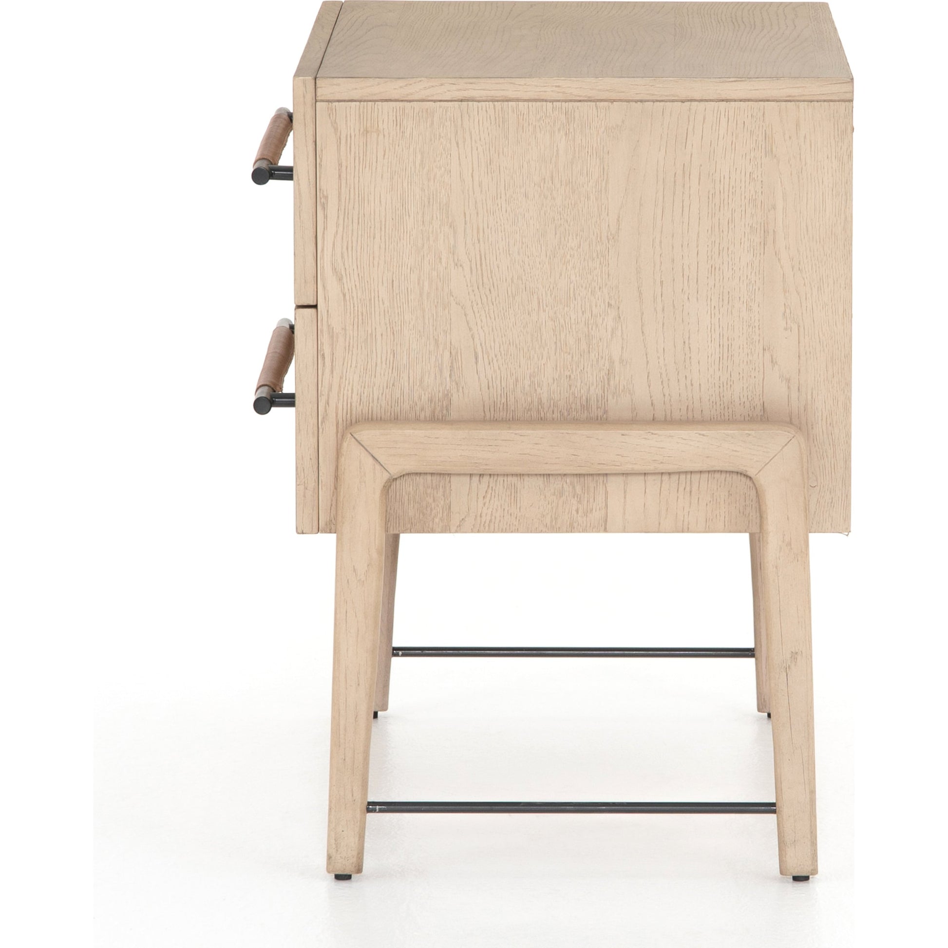 Rosedale Nightstand by Four Hands. Made from oak veneer, top grain leather in a modern style.